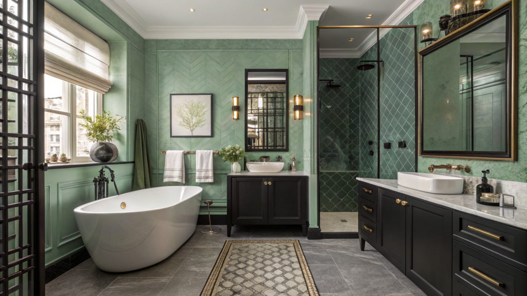 Sage Green and Black Bathroom
