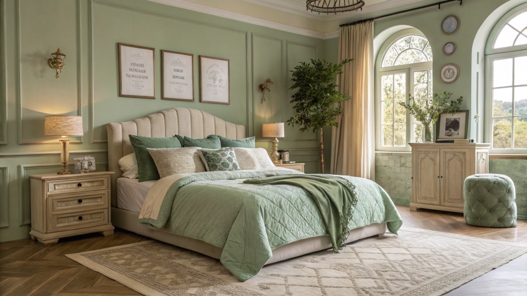 Sage Green and Cream Bedroom