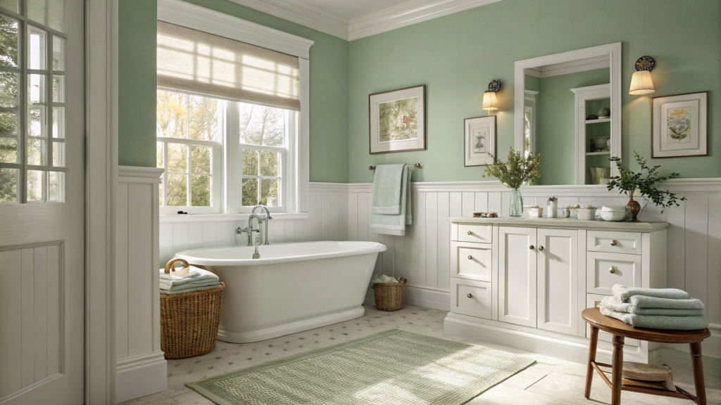 Sage Green and White Bathroom