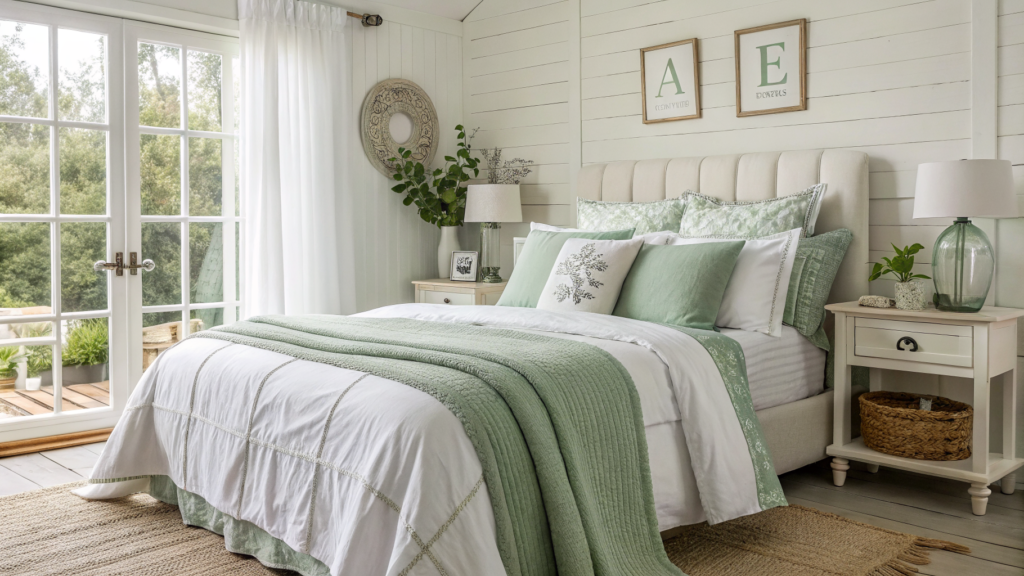 White and Sage Green Bedroom
