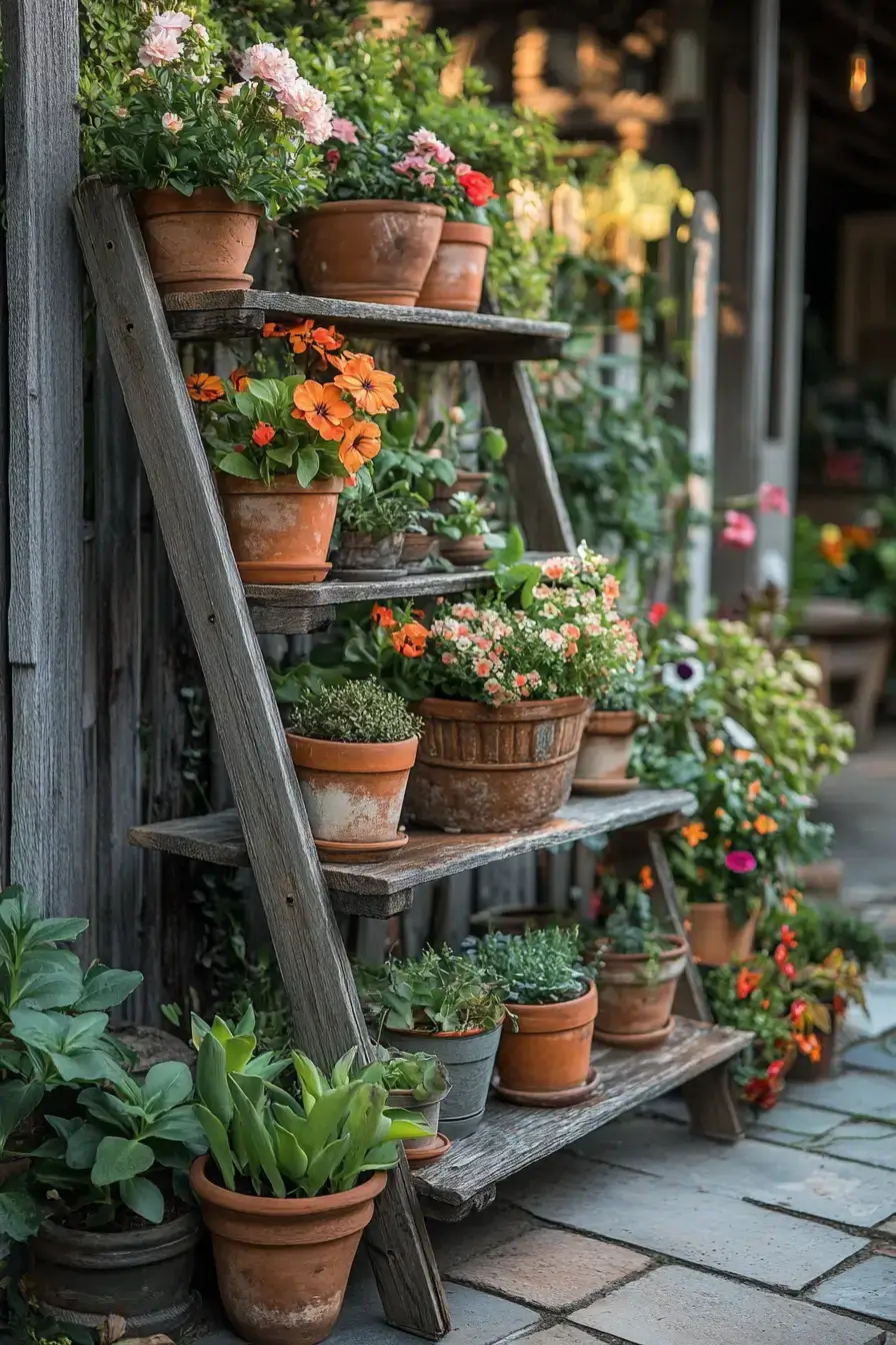 Weathered Ladder Planters