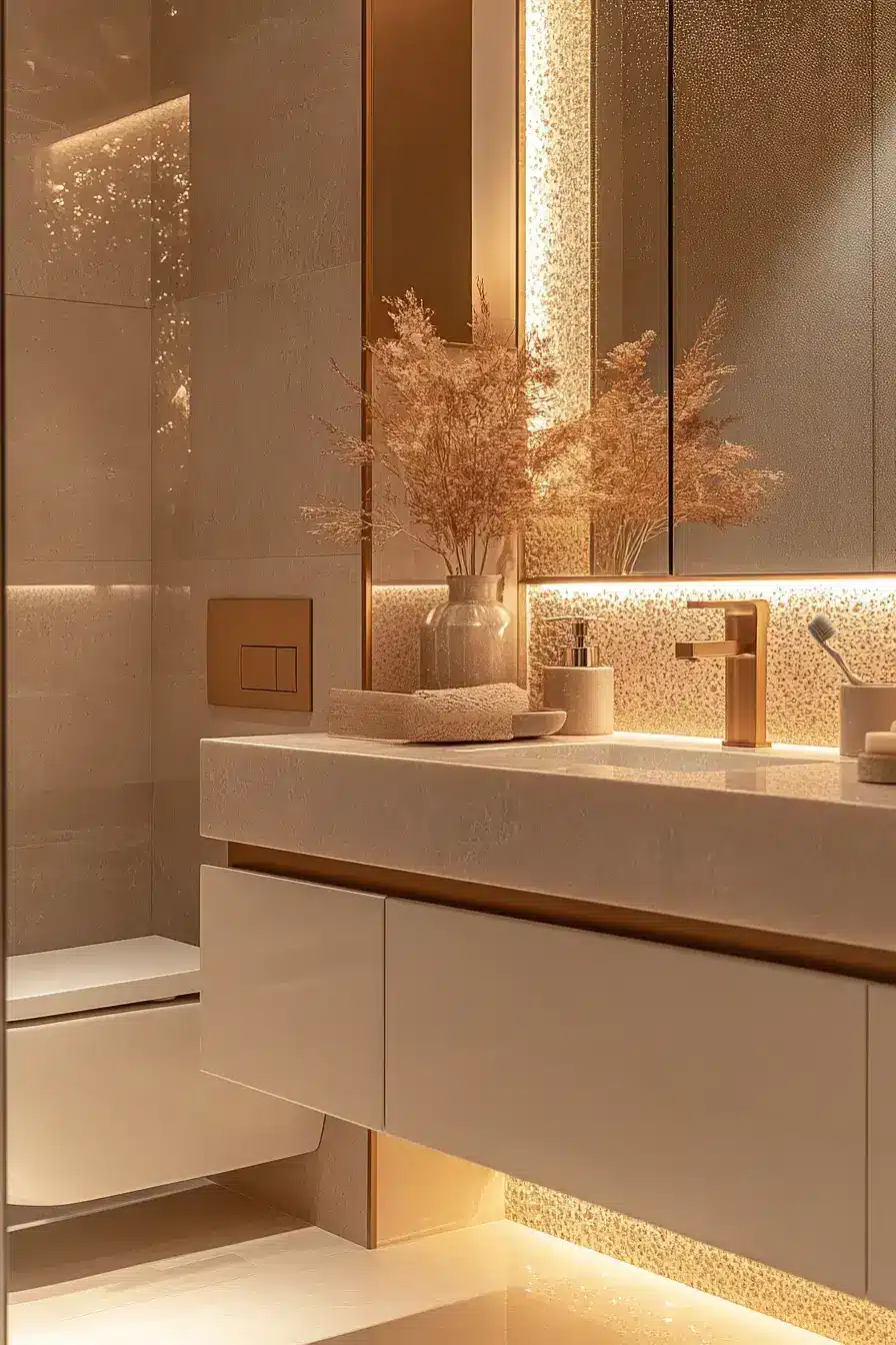 Sleek Bathroom With Gold Accents