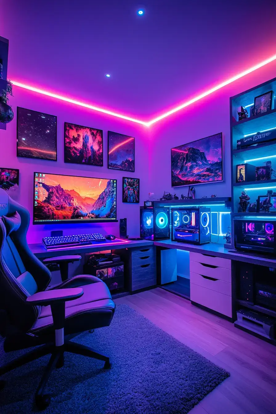Neon Gaming Basement Hangout